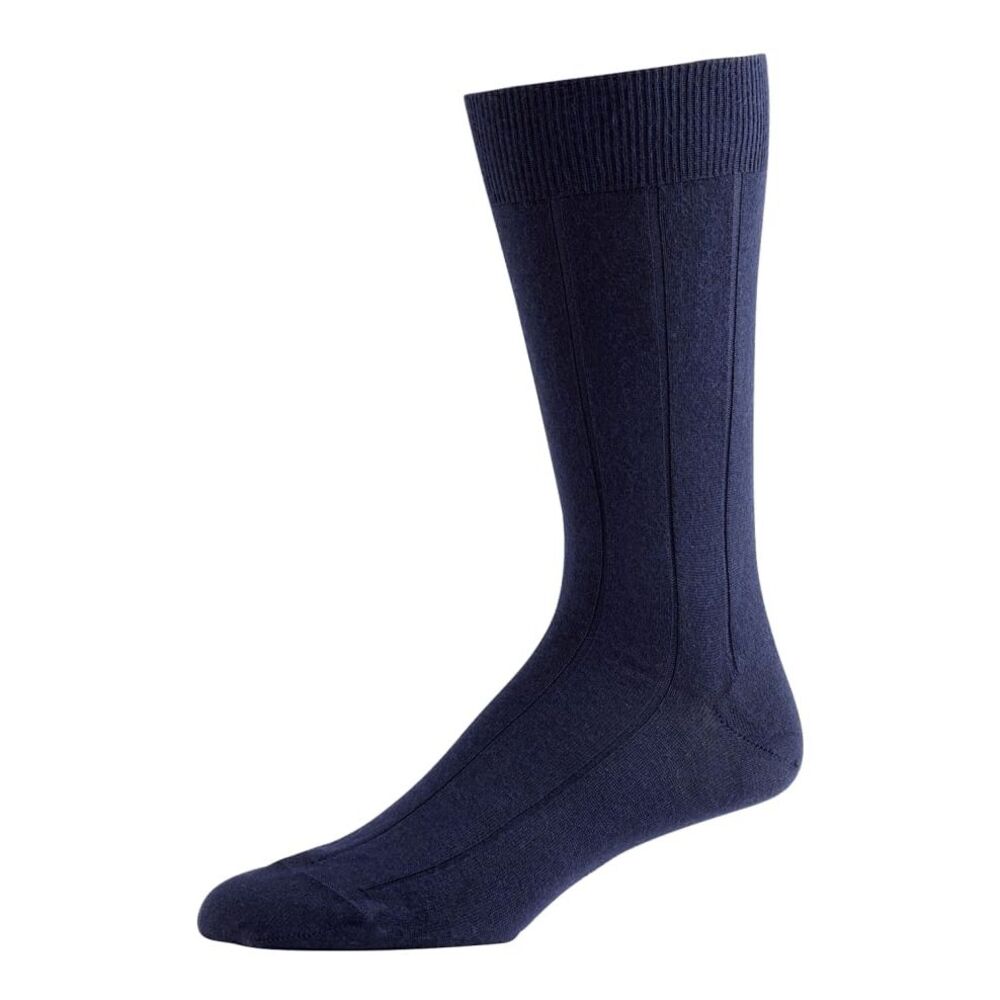 Marcoliani Men's Light Cashmere Ribbed Dress Socks - Navy Shoe Sizes 8-11